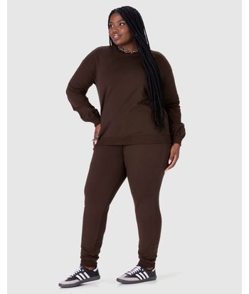 Calça Básica Feminina Plus Size Jogger Em Moletom Stretch Flanelado