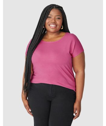 Blusa Básica Feminina Plus Size Manga Japonesa Em Viscose Stretch
