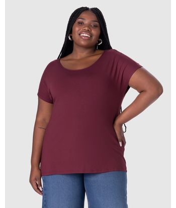 Blusa Básica Feminina Plus Size Manga Japonesa Em Viscose Stretch