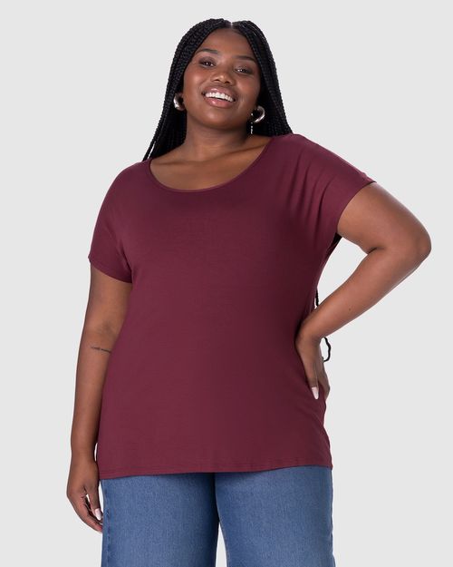 Blusa Básica Feminina Plus Size Manga Japonesa Em Viscose Stretch