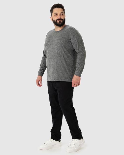 Camiseta Básica Masculina Plus Size Manga Longa Com Punho Em Algodão