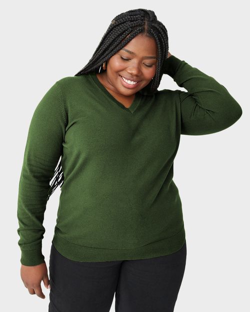 Suéter Básico Feminino Plus Size Gola V Em Tricô