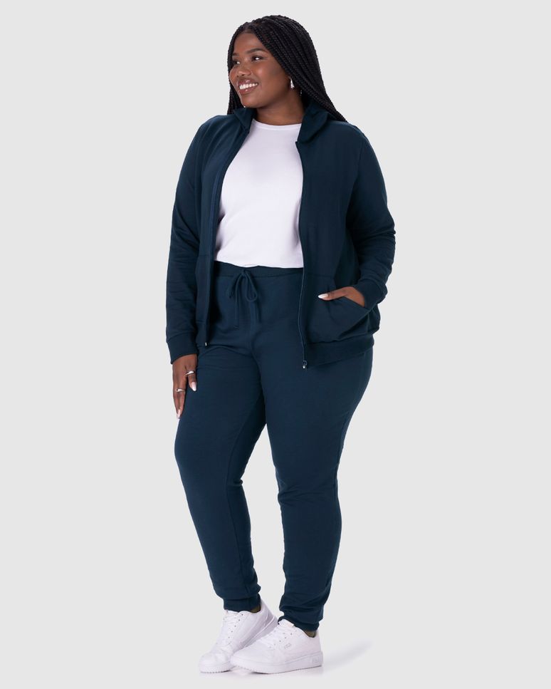 Jaqueta Básica Feminina Plus Size Em Moletom Stretch Flanelado