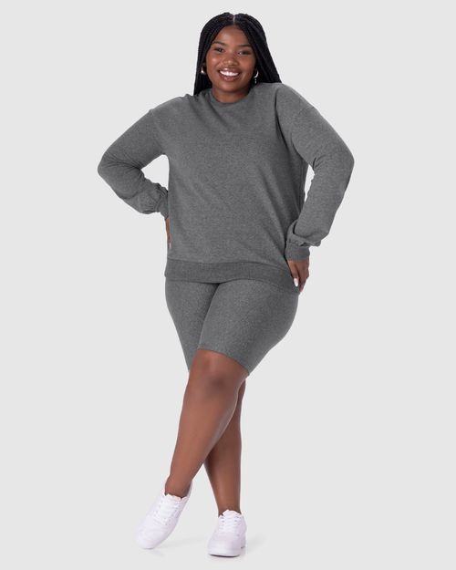 Blusão Básico Feminino Plus Size Decote Redondo Em Moletom Stretch Flanelado