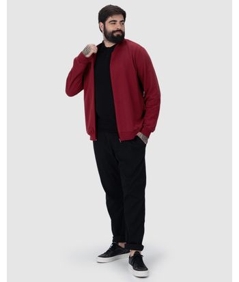 Jaqueta Básica Masculina Plus Size Com Zíper Em Moletom Flanelado