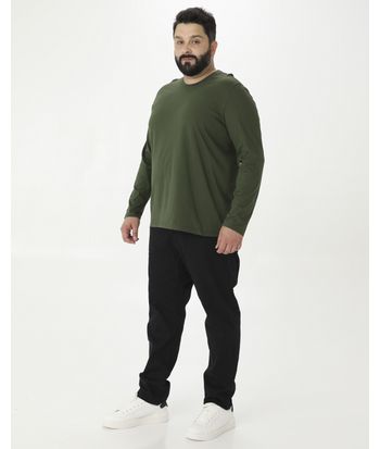 Camiseta Básica Masculina Plus Size Manga Longa Em Algodão