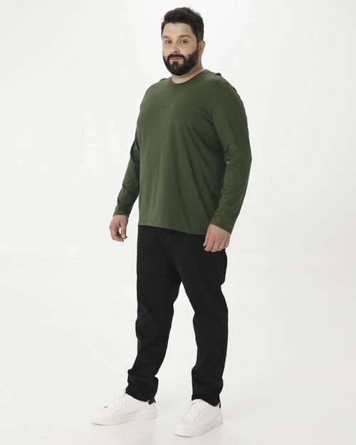 Camiseta Básica Masculina Plus Size Manga Longa Em Algodão
