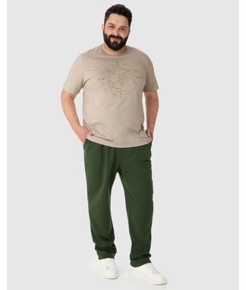 Calça Básica Masculina Plus Size Em Moletom Flanelado