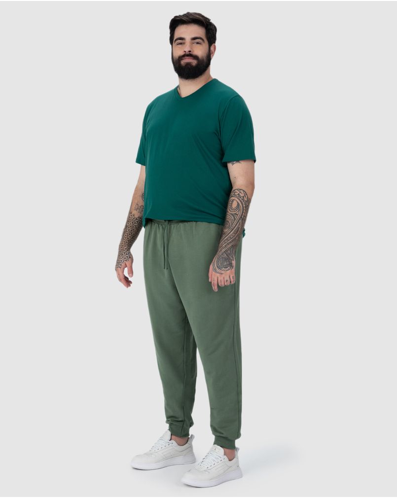 Calça Básica Masculina Plus Size Jogger Em Moletom VERDE G5 Malwee