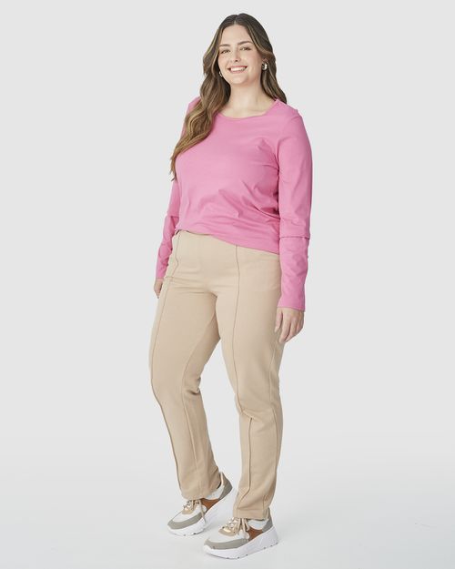 Blusa Básica Feminina Plus Size Manga Longa Em Algodão