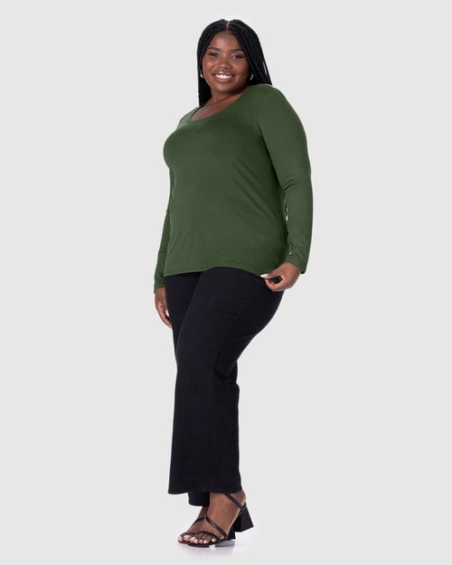Blusa Básica Feminina Plus Size Decote Redondo Em Viscose Stretch