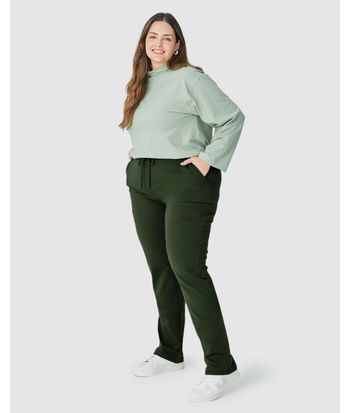 Calça Básica Feminina Plus Size Em Moletom Stretch Flanelado