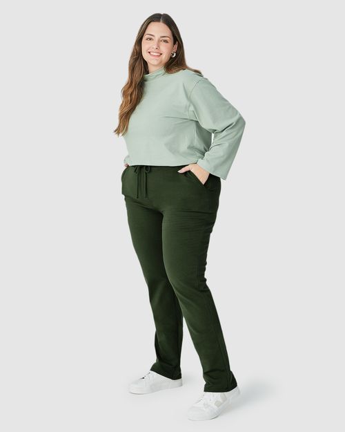 Calça Básica Feminina Plus Size Em Moletom Stretch Flanelado