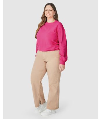 Blusão Básico Feminino Plus Size Decote Redondo Em Moletom Stretch Flanelado