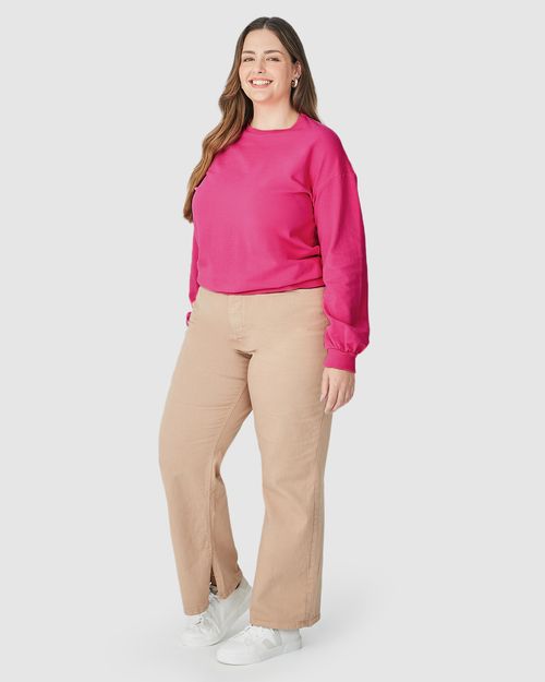 Blusão Básico Feminino Plus Size Decote Redondo Em Moletom Stretch Flanelado