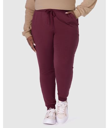 Calça Básica Feminina Plus Size Jogger Em Moletom Stretch Flanelado