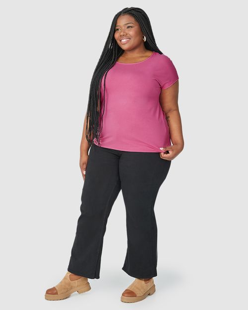 Blusa Básica Feminina Plus Size Manga Japonesa Em Viscose Stretch
