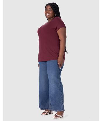 Blusa Básica Feminina Plus Size Manga Japonesa Em Viscose Stretch