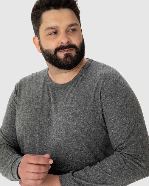 Camiseta Básica Masculina Plus Size Manga Longa Com Punho Em Algodão