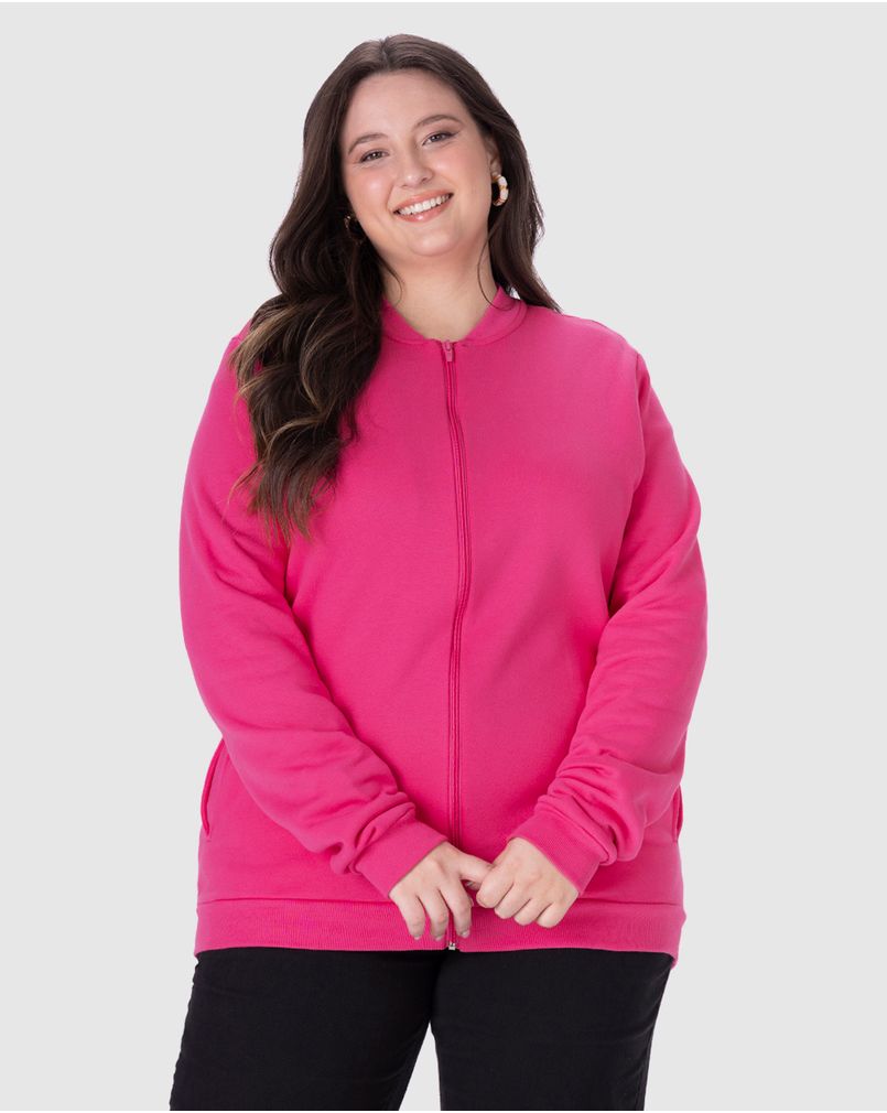 Jaqueta Básica Finina Plus Size Gola Canelada Moletom Flanelado