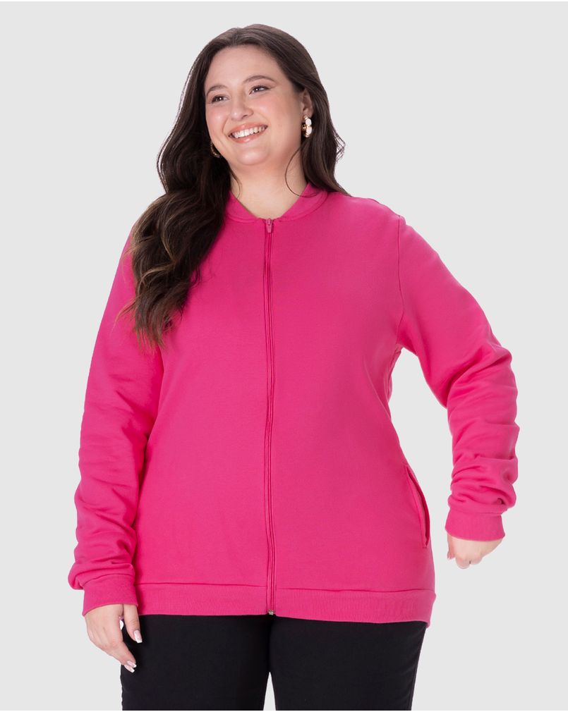 Jaqueta Básica Finina Plus Size Gola Canelada Moletom Flanelado
