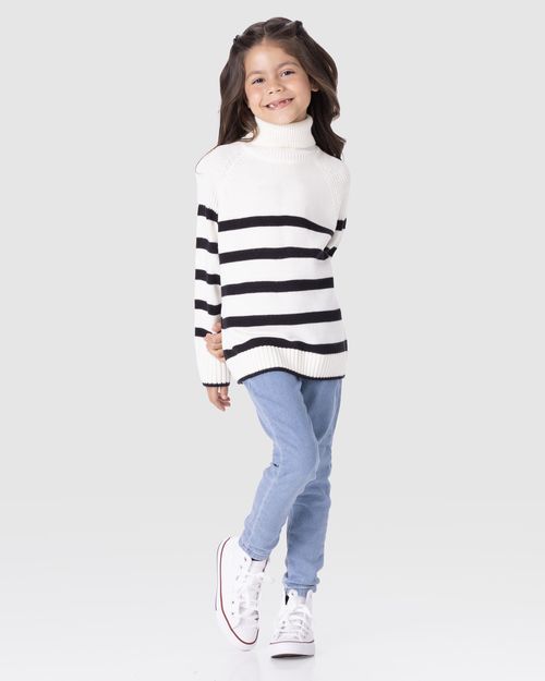 Suéter Infantil Menina Longo Gola Alta Em Tricô Malwee Kids