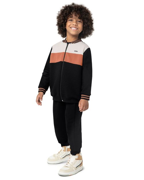 Conjunto Menino Esportivo Em Malha Relevo Listrada - Carinhoso