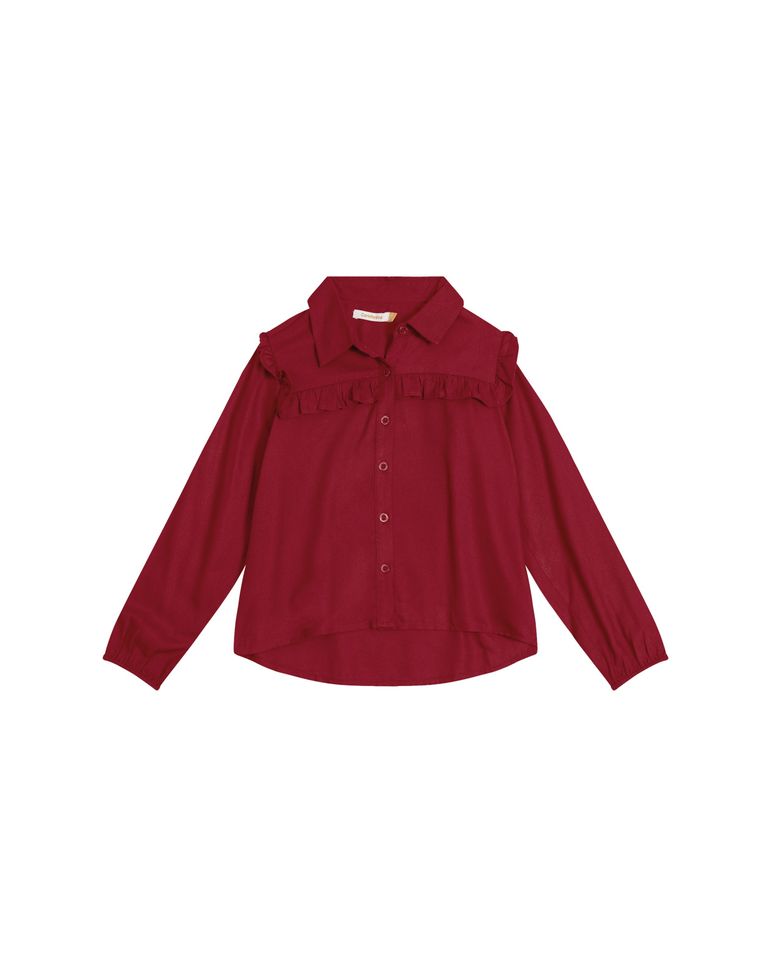 Camisa Menina Babado Frontal Em Viscose Sarjada - Carinhoso