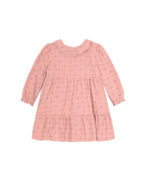 Vestido Menina Manga Longa Em Tecido Bordado - Carinhoso