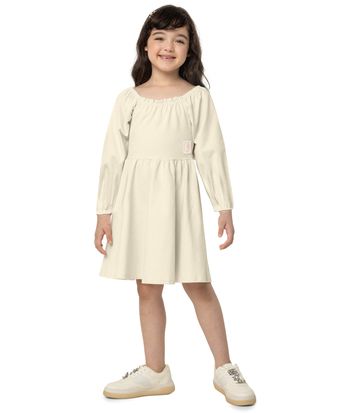 Vestido Menina Manga Longa Em Moletinho Stretch Linho - Carinhoso