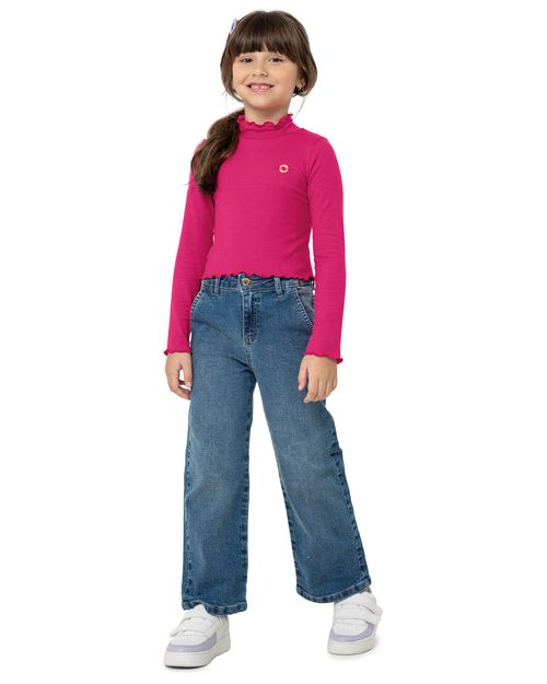 Blusa Menina Manga Longa Picot Em Malha Viscose Canelada - Carinhoso