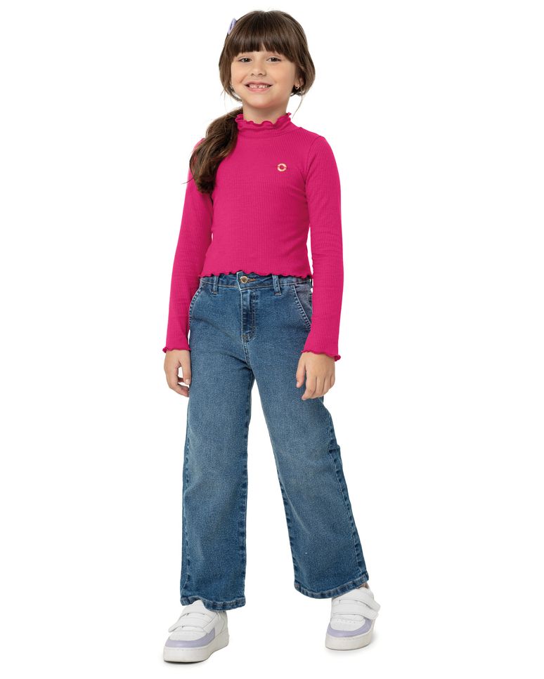 Blusa Menina Manga Longa Picot Em Malha Viscose Canelada - Carinhoso