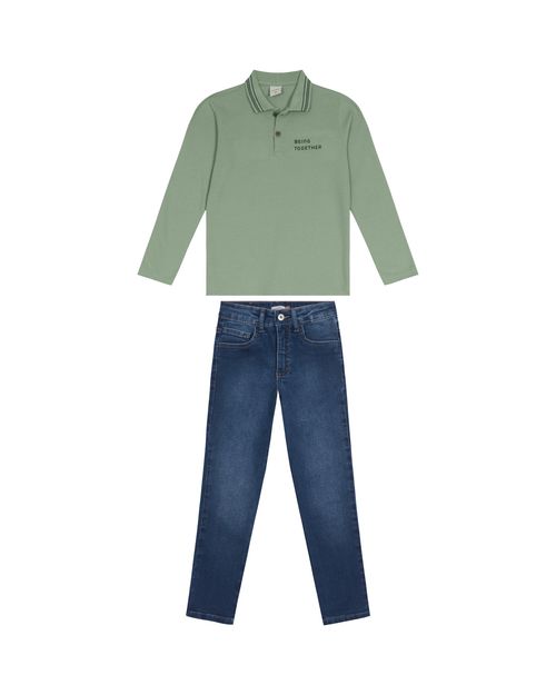 Conjunto Menino Camisa Polo E Calça Jeans - Carinhoso