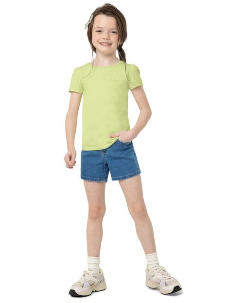 Shorts Menina Leves Puídos Em Jeans Com Elastano - Carinhoso