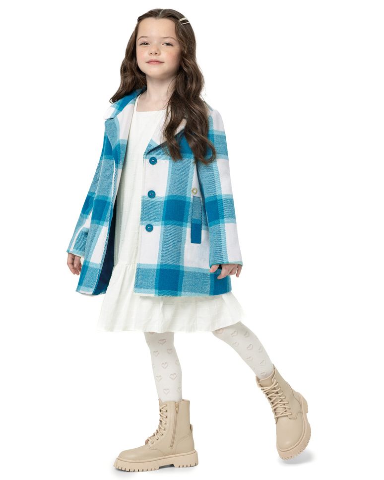 Trench Coat Menina Xadrez Em Lã - Carinhoso