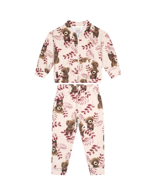 Conjunto Menina Jaqueta E Calça Estampada Em Moletom Stretch - Carinhoso