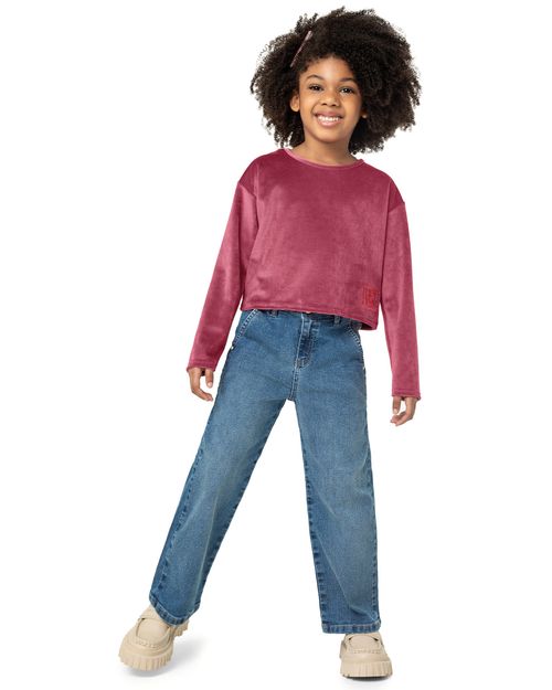 Blusa Menina Cropped Em Malha Cotelê - Carinhoso