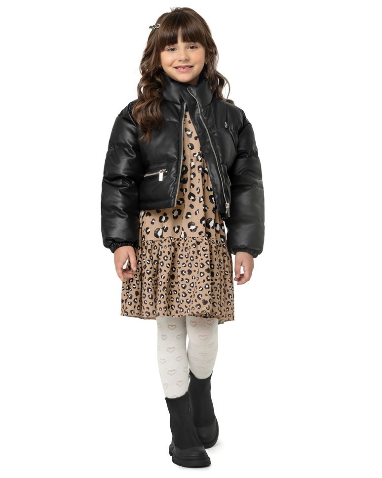 Vestido Menina Estampa Onça Em Viscose - Carinhoso