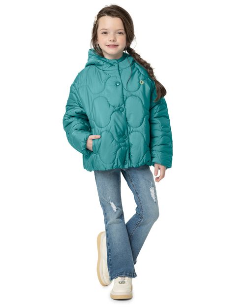 Jaqueta Menina Puffer Com Capuz Em Tafetá - Carinhoso