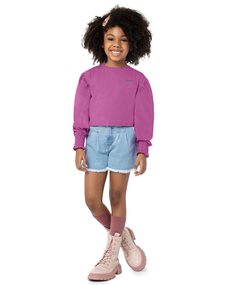 Conjunto Menina Shorts Godê Em Jeans Leve - Carinhoso