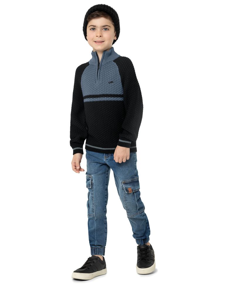 Blusão Menino Zíper Frontal Em Tricô - Carinhoso