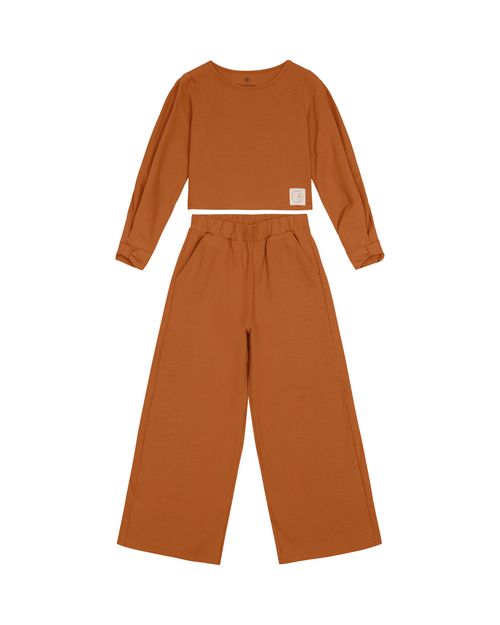 Conjunto Menina Calça Wide Leg Em Moletinho Stretch Linho - Carinhoso