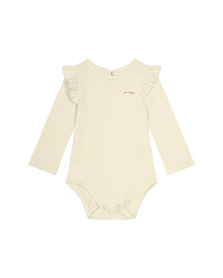 Body Menina Manga Longa Com Babado Em Algodão - Carinhoso