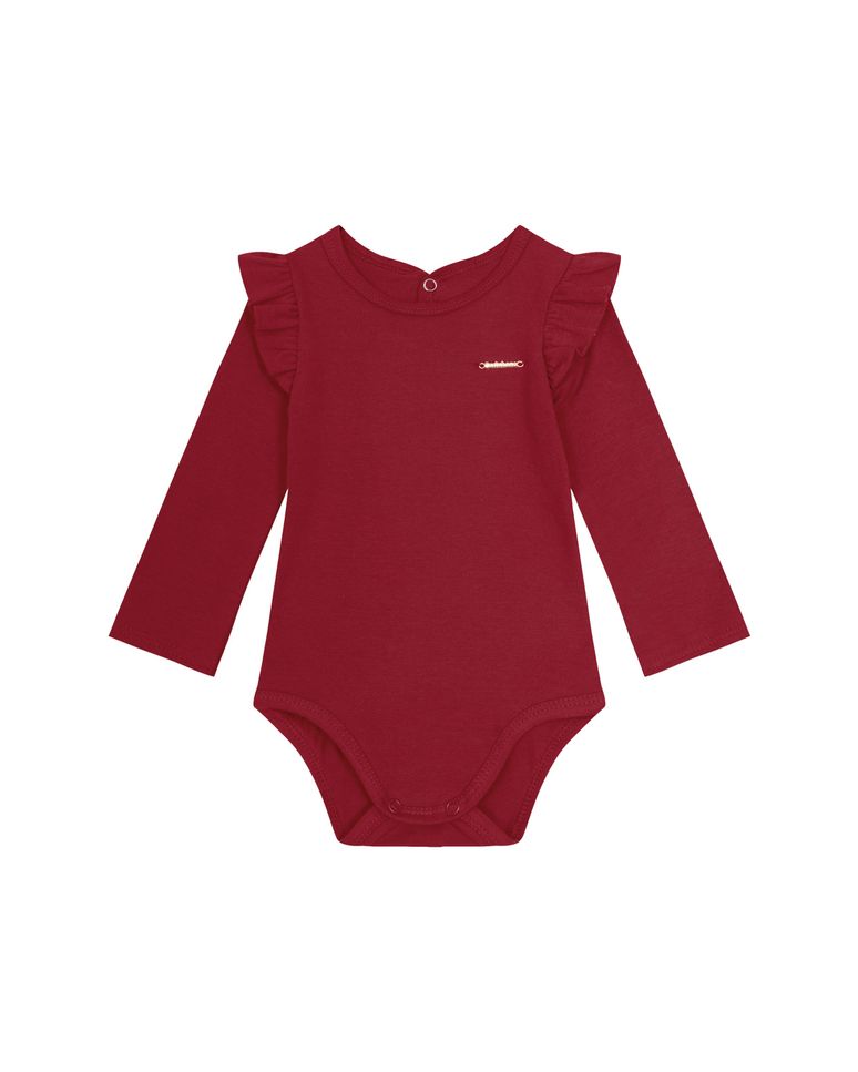 Body Menina Manga Longa Com Babado Em Algodão - Carinhoso