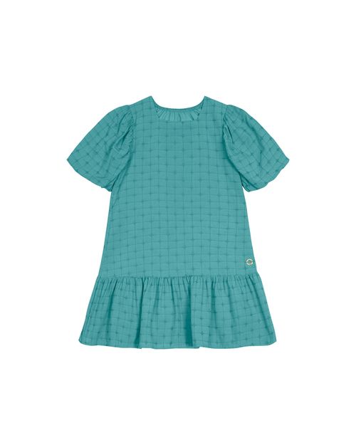 Vestido Menina Decote Quadrado Em Tecido Bordado - Carinhoso