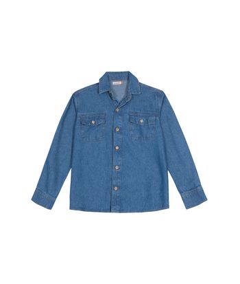 Camisa Menino Manga Longa Bolso Frontal Em Jeans Leve - Carinhoso