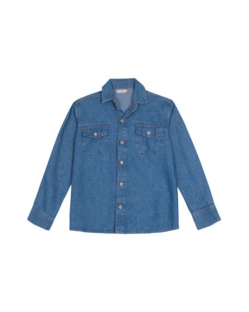 Camisa Menino Manga Longa Bolso Frontal Em Jeans Leve - Carinhoso