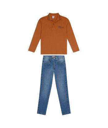 Conjunto Menino Camisa Polo E Calça Jeans - Carinhoso
