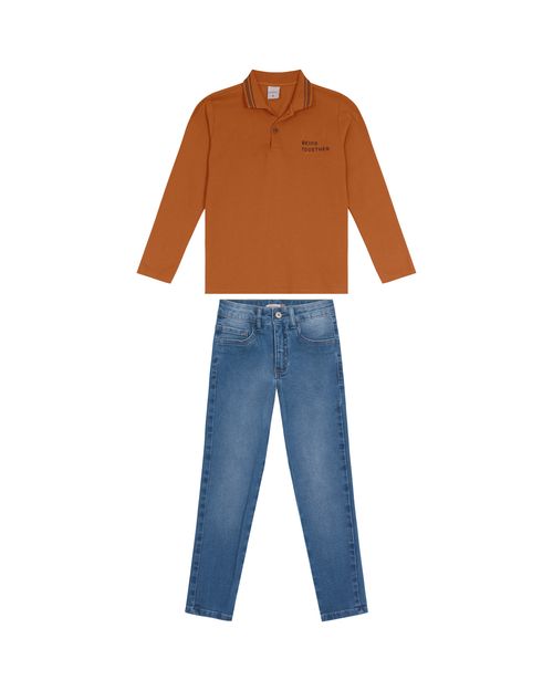 Conjunto Menino Camisa Polo E Calça Jeans - Carinhoso