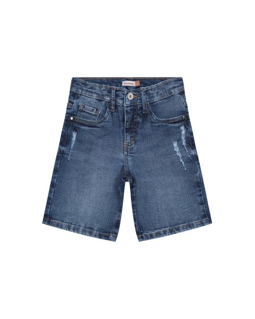 Bermuda Menino Com Puídos Em Jeans Elastano - Carinhoso